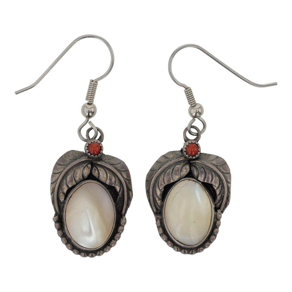 Vintage Navajo Mother of Pearl & Coral Earrings (1 of 2)