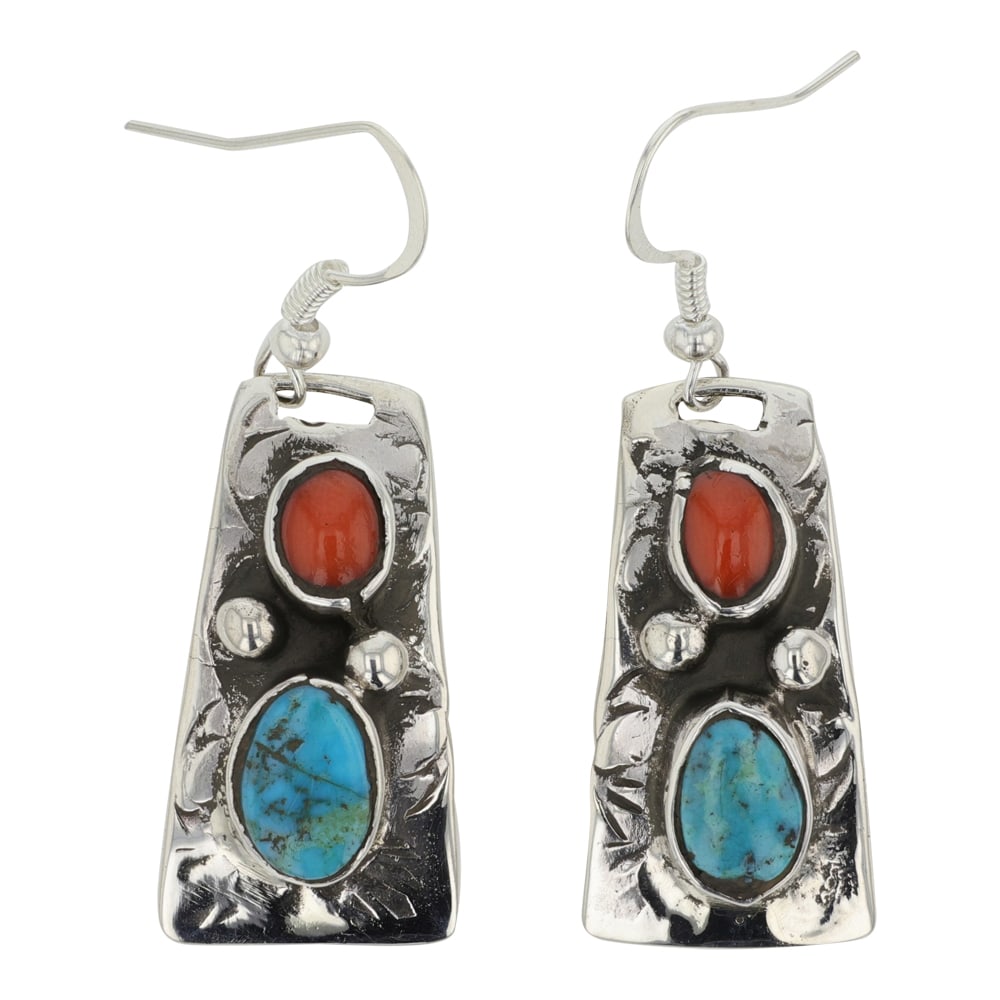 Navajo Turquoise & Coral Earrings (1 of 2)