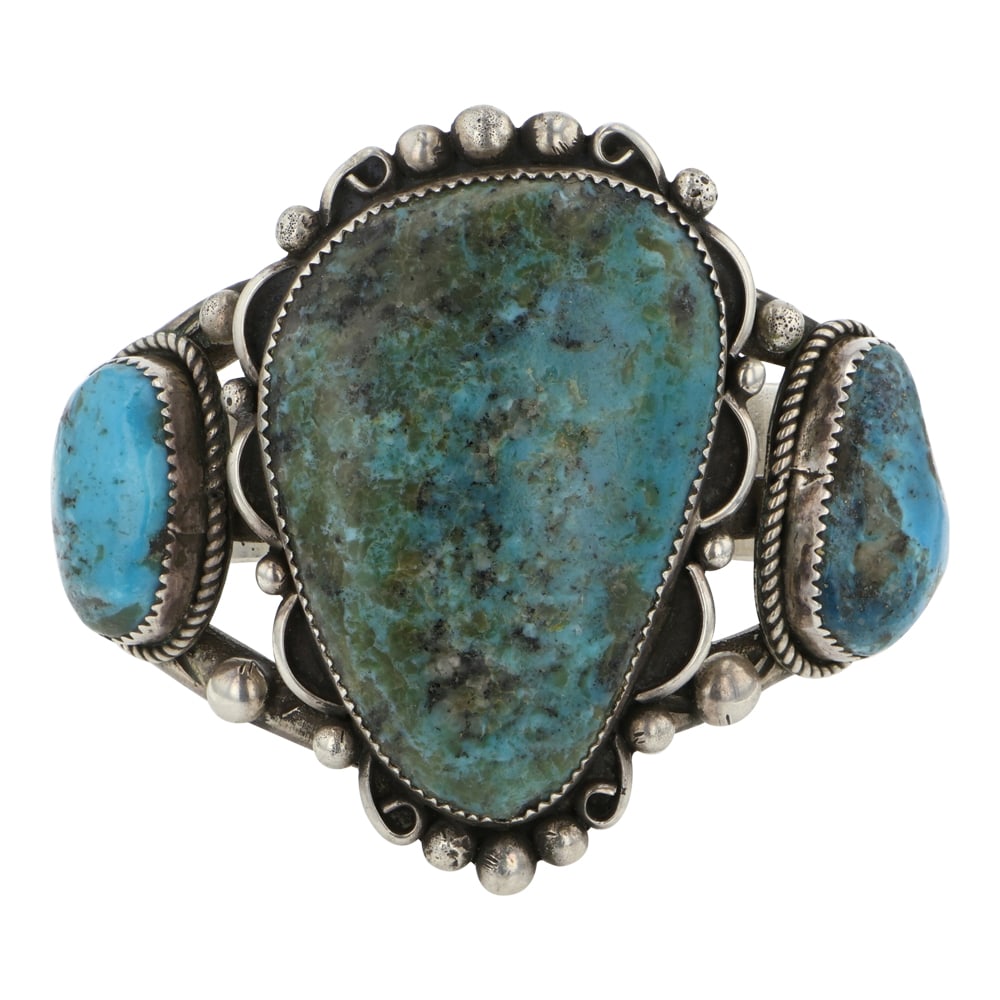 Albert McCabe Navajo Nevada Turquoise Three Stone Cuff Bracelet (1 of 3)