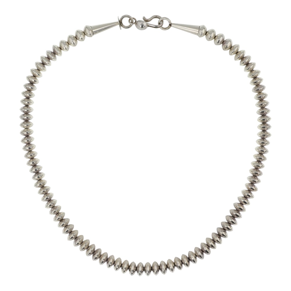 Navajo Sterling Silver Roundell Beads Necklace: Sterling Silver | | Navajo Sterling Silver Roundell Beads Necklace | Navajo Native American Southwest Indian Jewelry | Good (no breaks or damages) | Approximate Weight: 52 Grams | Necklace: 18" length