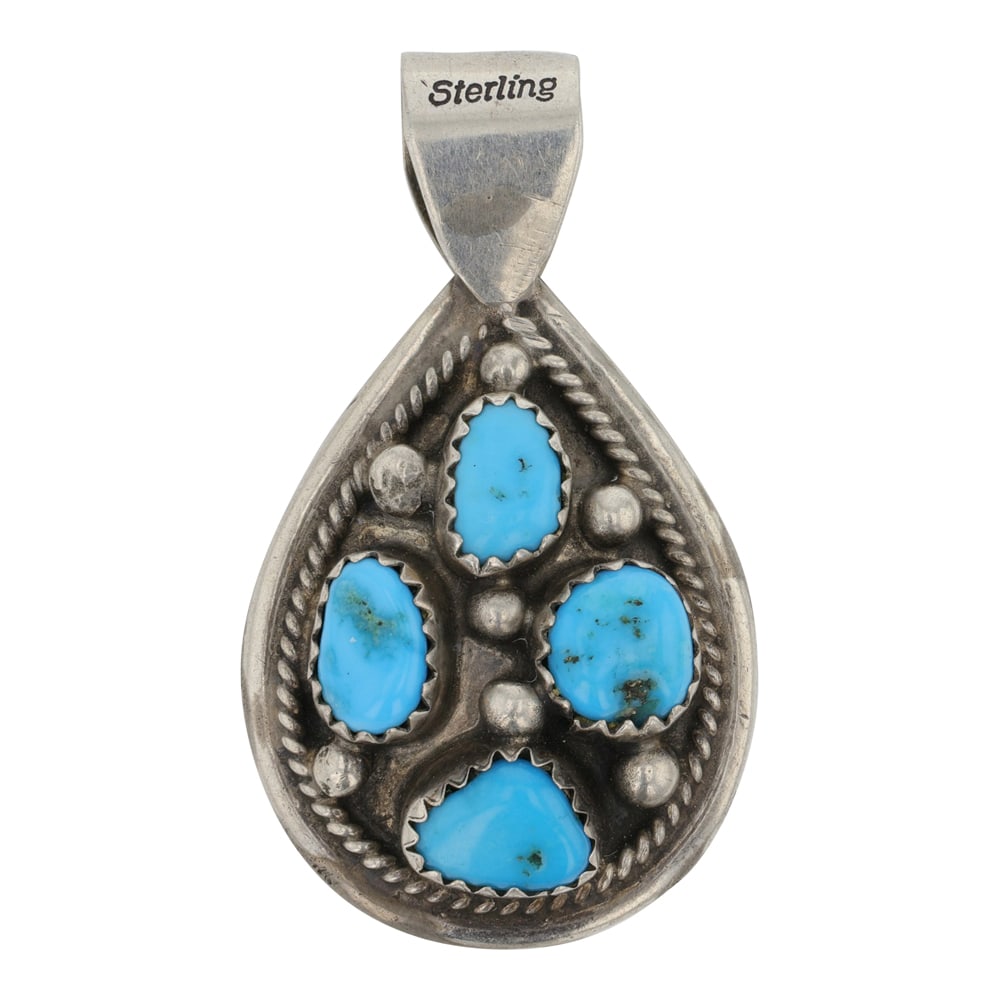 Vintage Navajo Turquoise & Coral Reversible Pendant: Sterling Silver | Genuine Turquoise & Coral | Vintage Navajo Turquoise & Coral Reversible Pendant | Navajo Native American Southwest Indian Jewelry | Good (no breaks or damages) | Approximate Weight: