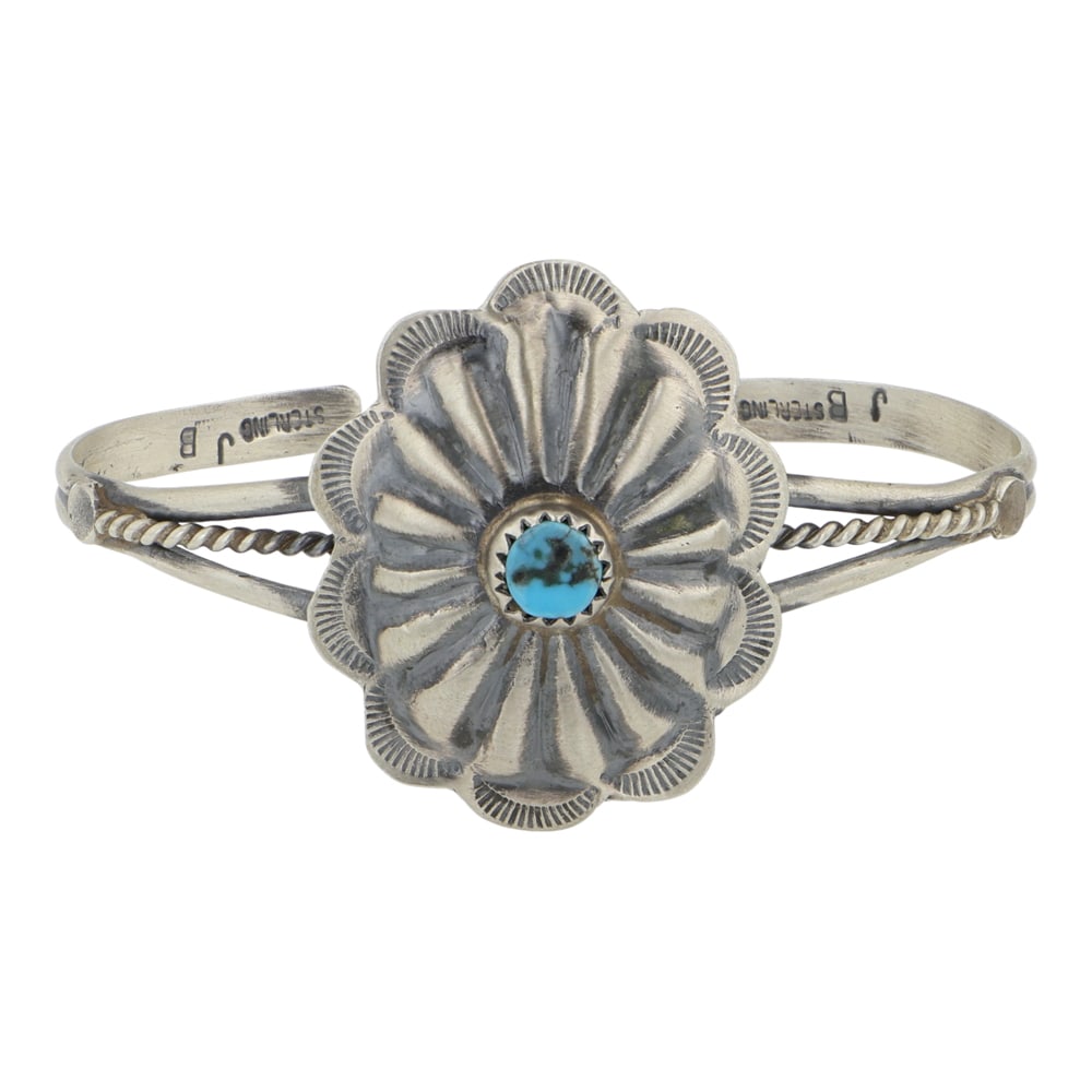 Navajo Kingman Turquoise Concho Stamp Cuff Bracelet (1 of 3)