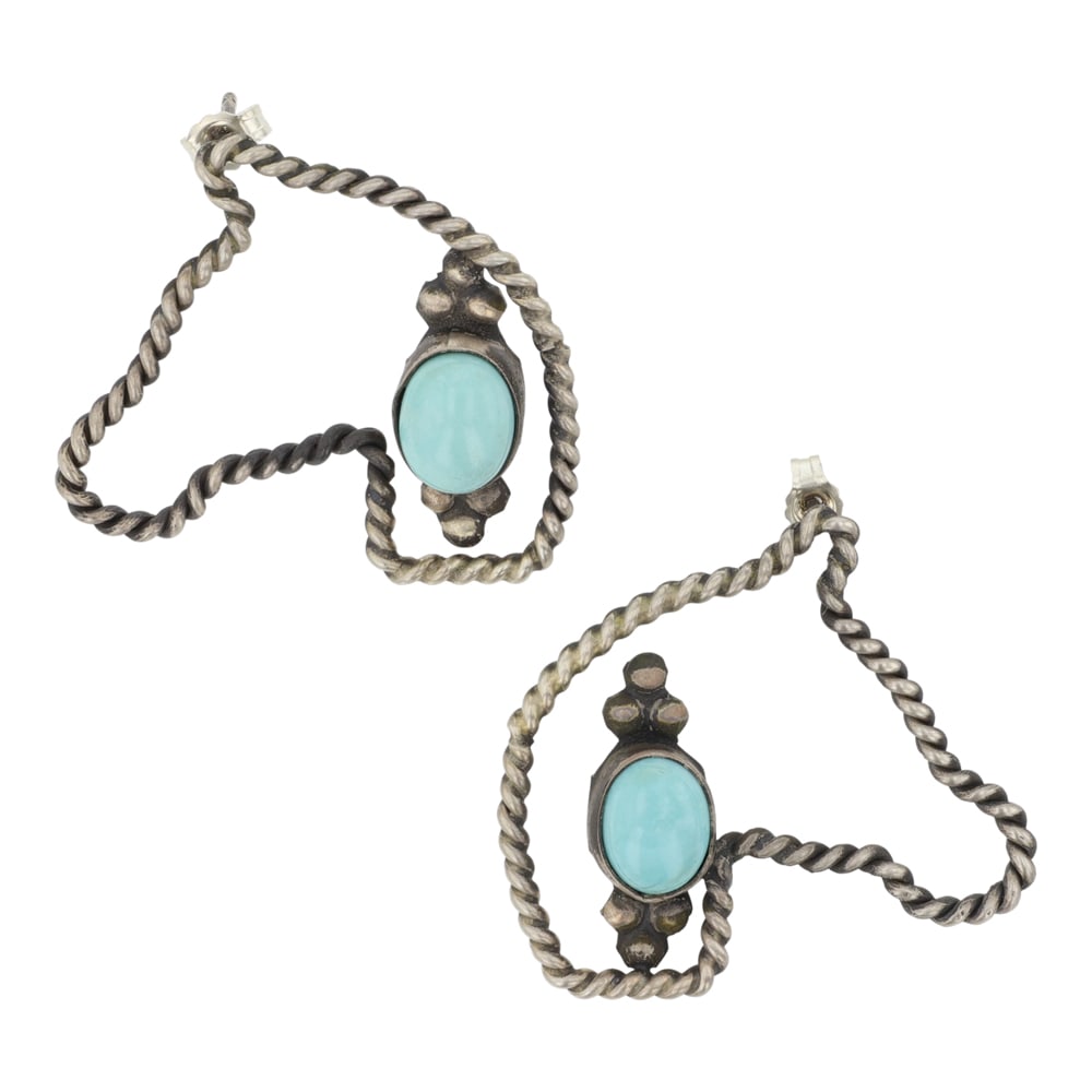 Navajo Compitos Turquoise Horse Earrings: Sterling Silver | Genuine Compitos Turquoise | Navajo Compitos Turquoise Horse Earrings | Navajo Native American Southwest Indian Jewelry | Good (no breaks or damages) | Approximate Weight: 6 Grams |