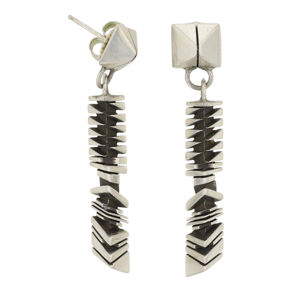 Isaiah Ortiz San Felipe Artist Hand Cut Earrings: Sterling Silver | | Isaiah Ortiz San Felipe Artist Hand Cut Earrings | San Felipe Pueblo Native American Southwest Indian Jewelry | Good (no breaks or damages) | Approximate Weight: 15 Grams | Earring