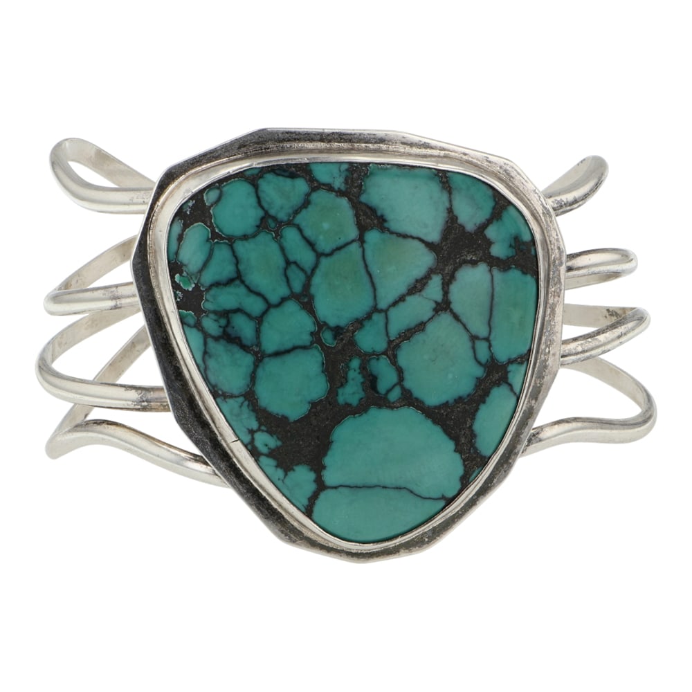 Navajo Hubei Turquoise Freeform Bracelet: Sterling Silver | Genuine Hubei Turquoise | Navajo Hubei Turquoise Freeform Bracelet | Navajo Native American Southwest Indian Jewelry | Good (no breaks or damages) | Approximate Weight: 47 Grams | Br