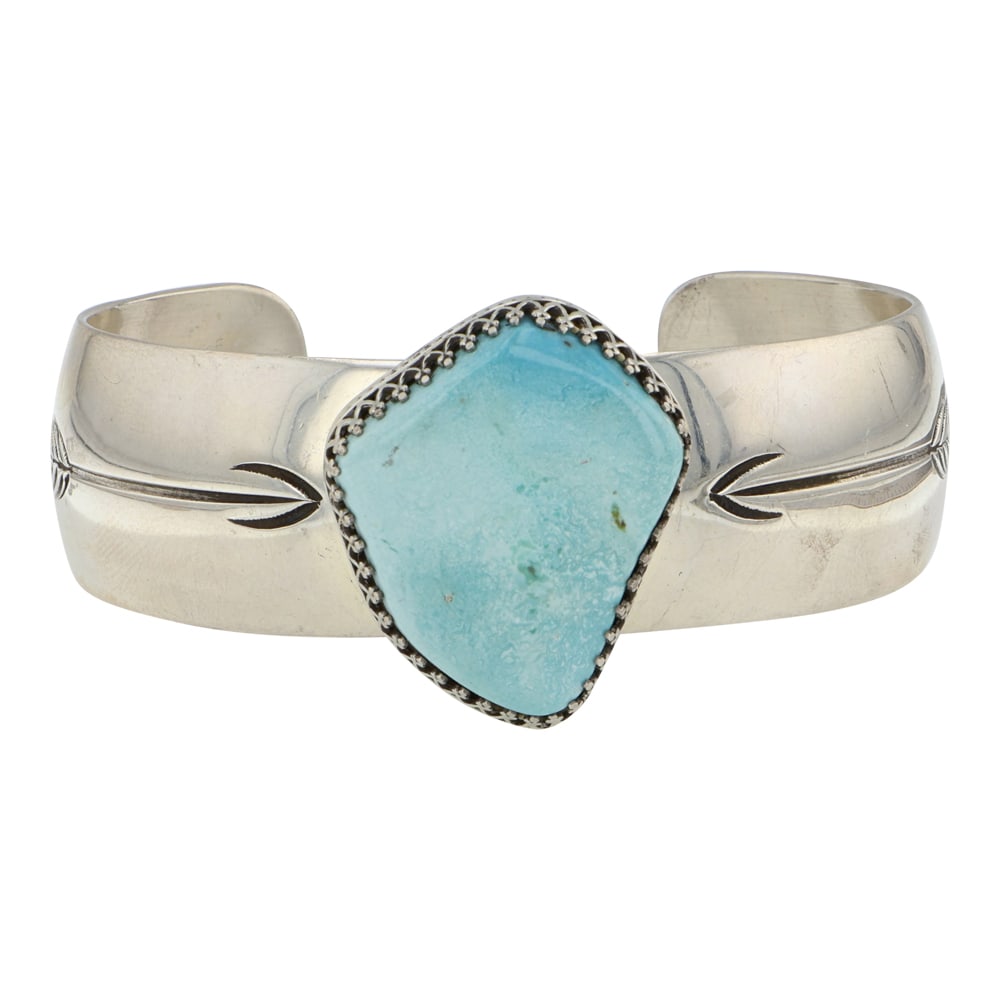 Wilson Padilla Navajo Compitos Turquoise Freeform Bracelet: Sterling Silver | Genuine Compitos Turquoise | Wilson Padilla Navajo Compitos Turquoise Freeform Bracelet | Navajo Native American Southwest Indian Jewelry | Good (no breaks or damages) | Approximate