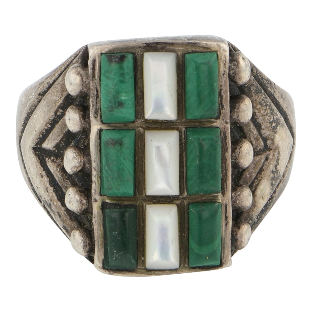 Vintage Navajo Malachite & Mother of Pearl Inlay Ring (1 of 3)