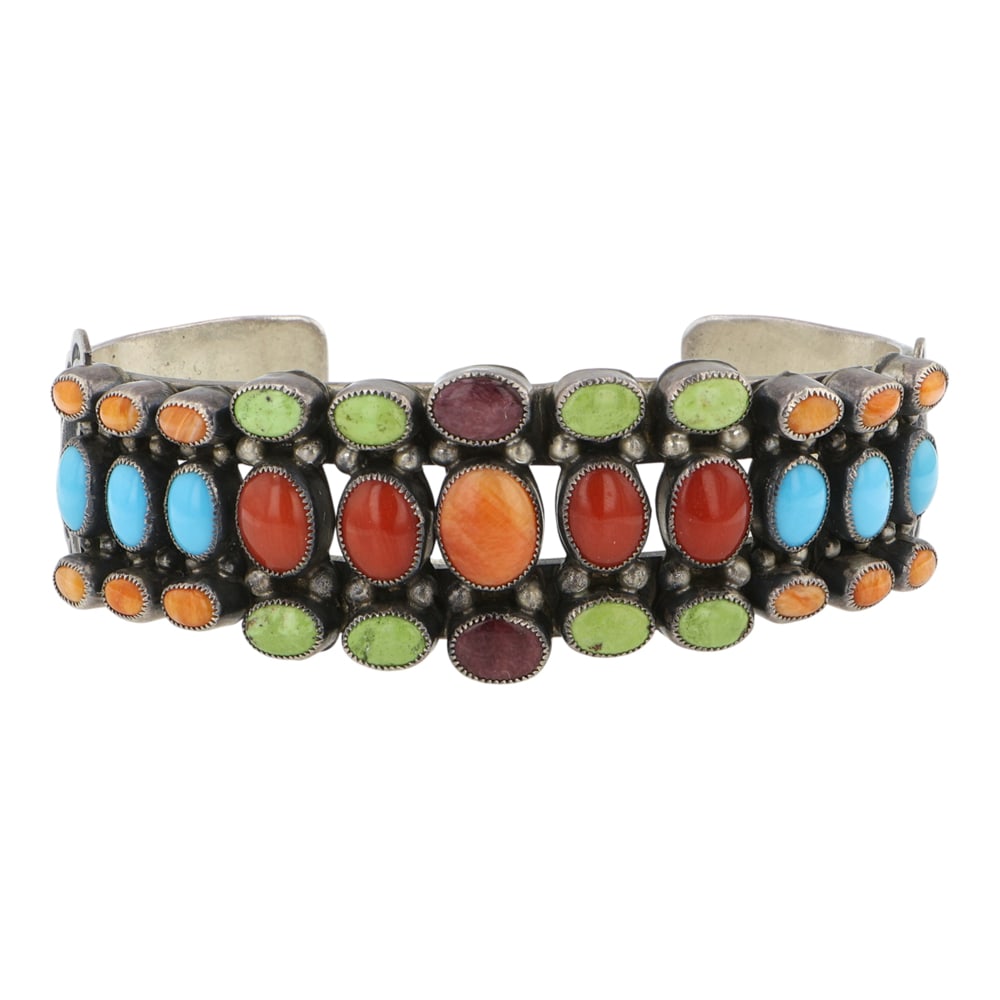 Don Lucas Southwest Anglo Artist Sleeping Beauty Turquoise Mediterranean Coral Spiny Oyster &: Sterling Silver | Genuine Sleeping Beauty Turquoise, Mediterranean Coral, Spiny Oyster & Gaspeite | Don Lucas Southwest Anglo Artist Sleeping Beauty Turquoise Mediterranean Coral Spiny Oyster & Gaspei