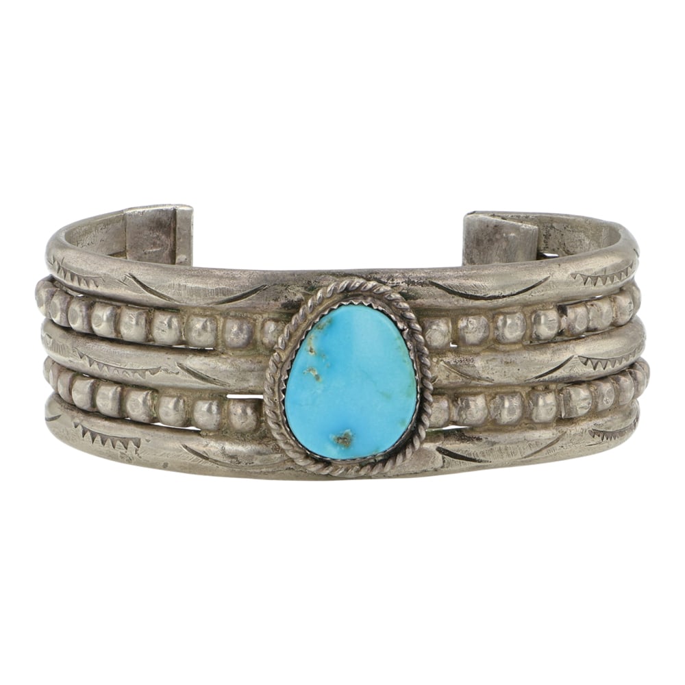 Vintage Navajo Kingman Turquoise Cuff Bracelet (1 of 3)