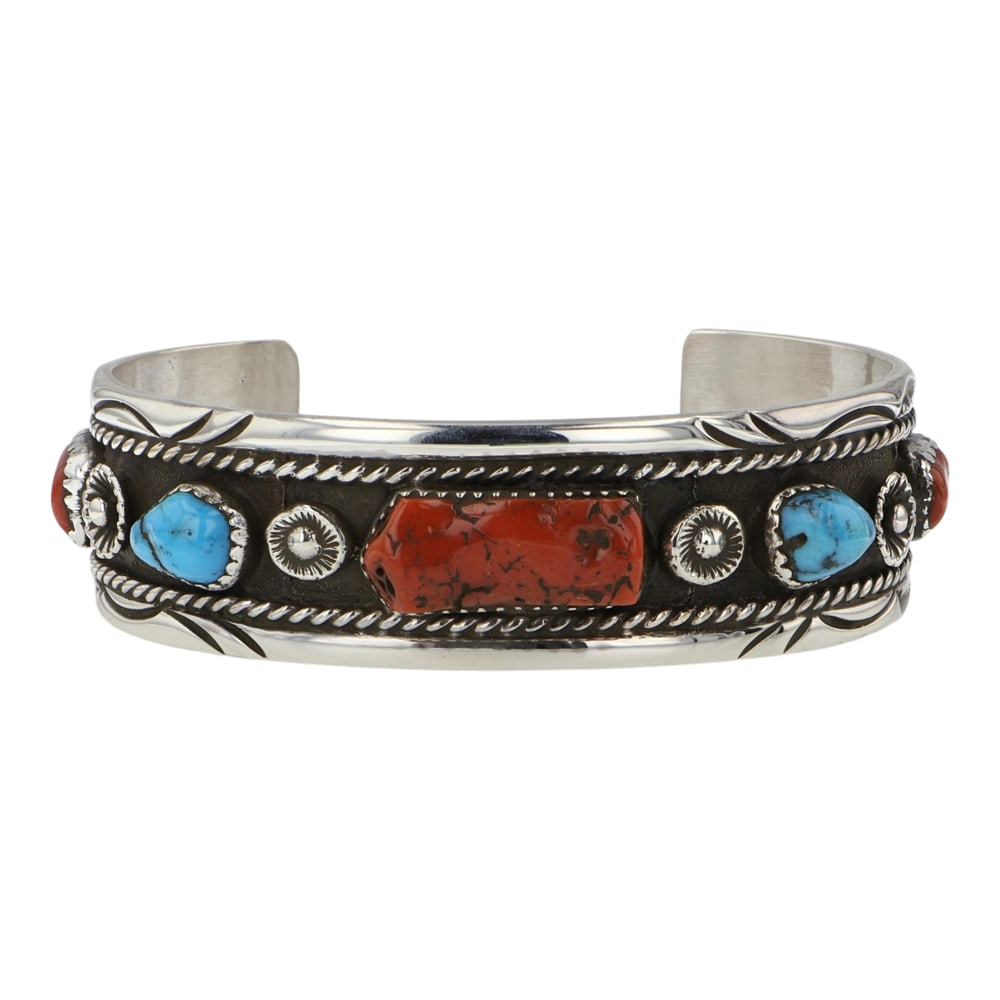 Alfred Joe Navajo Turquoise & Coral Bracelet (1 of 4)