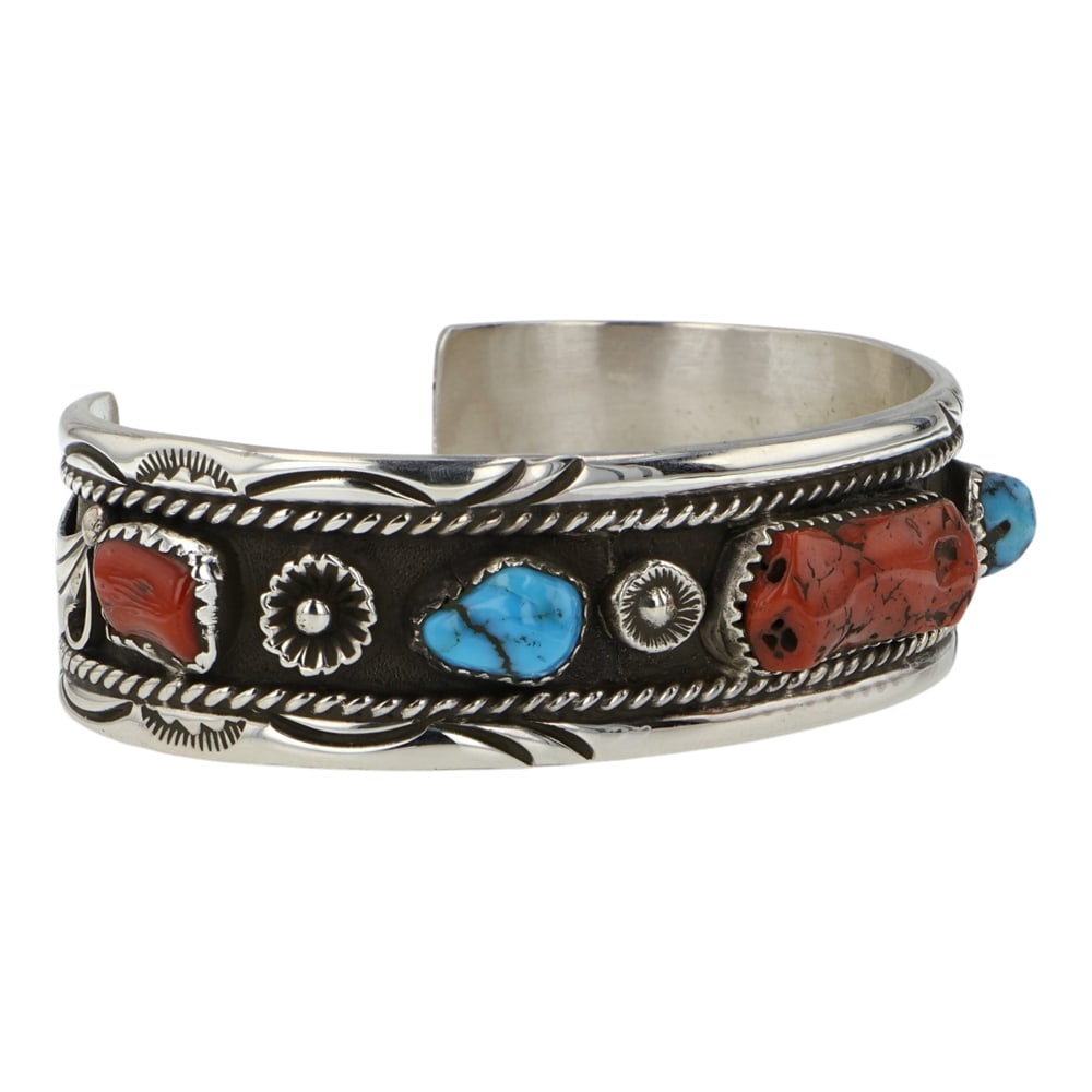 Alfred Joe Navajo Turquoise & Coral Bracelet - 2