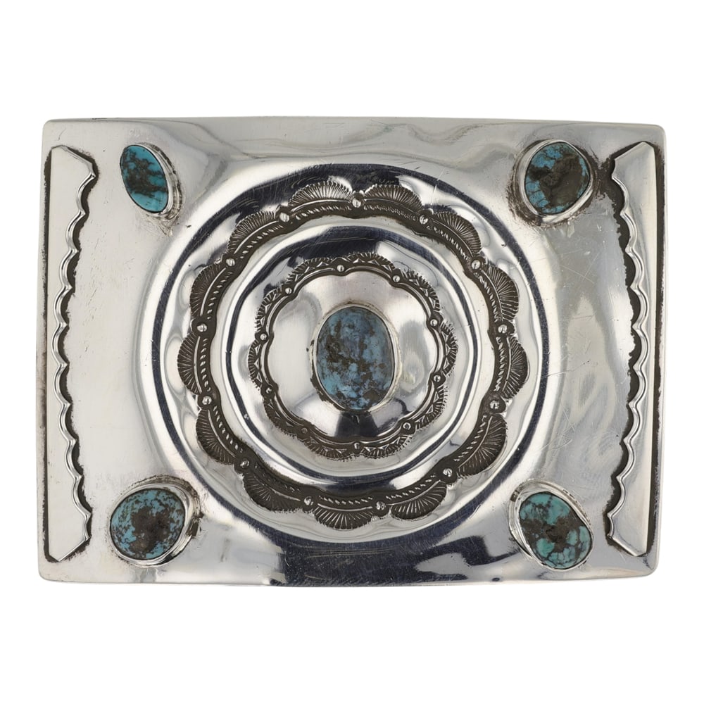 Navajo Nacozari Turquoise Belt Buckle: Sterling Silver | Genuine Nacozari Turquoise | Navajo Nacozari Turquoise Belt Buckle | Navajo Native American Southwest Indian Jewelry | Good (no breaks or damages) | Approximate Weight: 72 Grams | Bu