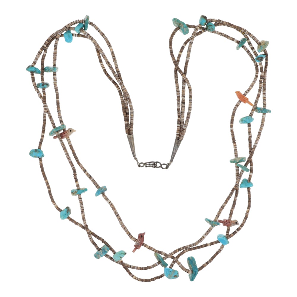 Vintage Zuni Turquoise & Shell Carved Fetish Necklace - 2
