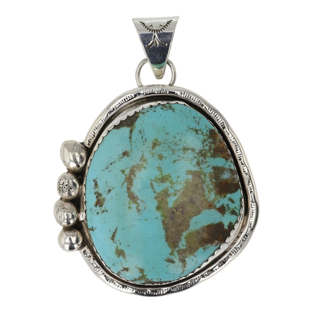 Navajo Compitos Turquoise Pendant: Sterling Silver | Genuine Compitos Turquoise | Navajo Compitos Turquoise Pendant | Navajo Native American Southwest Indian Jewelry | Good (no breaks or damages) | Approximate Weight: 38 Grams |