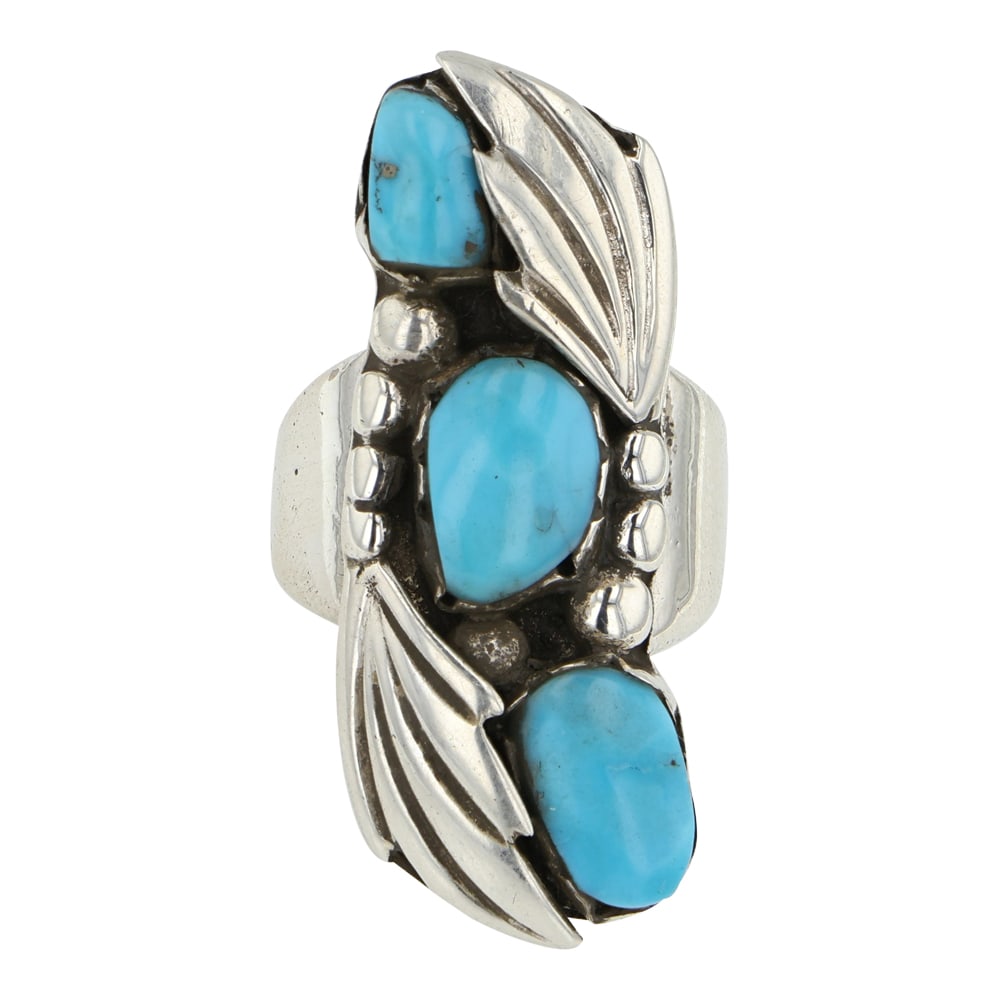 Navajo Kingman Turquoise Three Stone Ring (1 of 3)