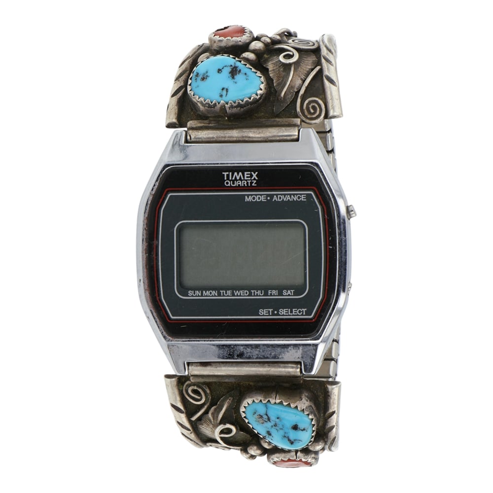 Vintage Navajo Turquoise & Coral Watch bracelet (1 of 3)