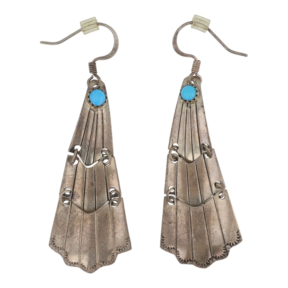 Navajo Kingman Turquoise Earrings: Sterling Silver | Genuine Kingman Turquoise | Navajo Kingman Turquoise Earrings | Navajo Native American Southwest Indian Jewelry | Good (no breaks or damages) | Approximate Weight: 4 Grams |