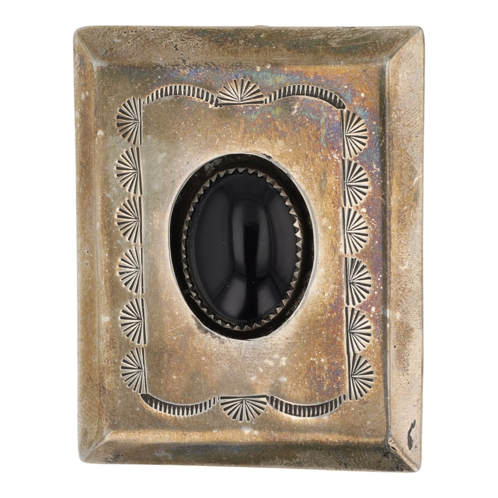 Vintage Navajo Black Onyx Shadow Box Pin/ Pendant: Sterling Silver | Genuine Black Onyx | Vintage Navajo Black Onyx Shadow Box Pin/ Pendant | Navajo Native American Southwest Indian Jewelry | Good (no breaks or damages) | Approximate Weight: 33