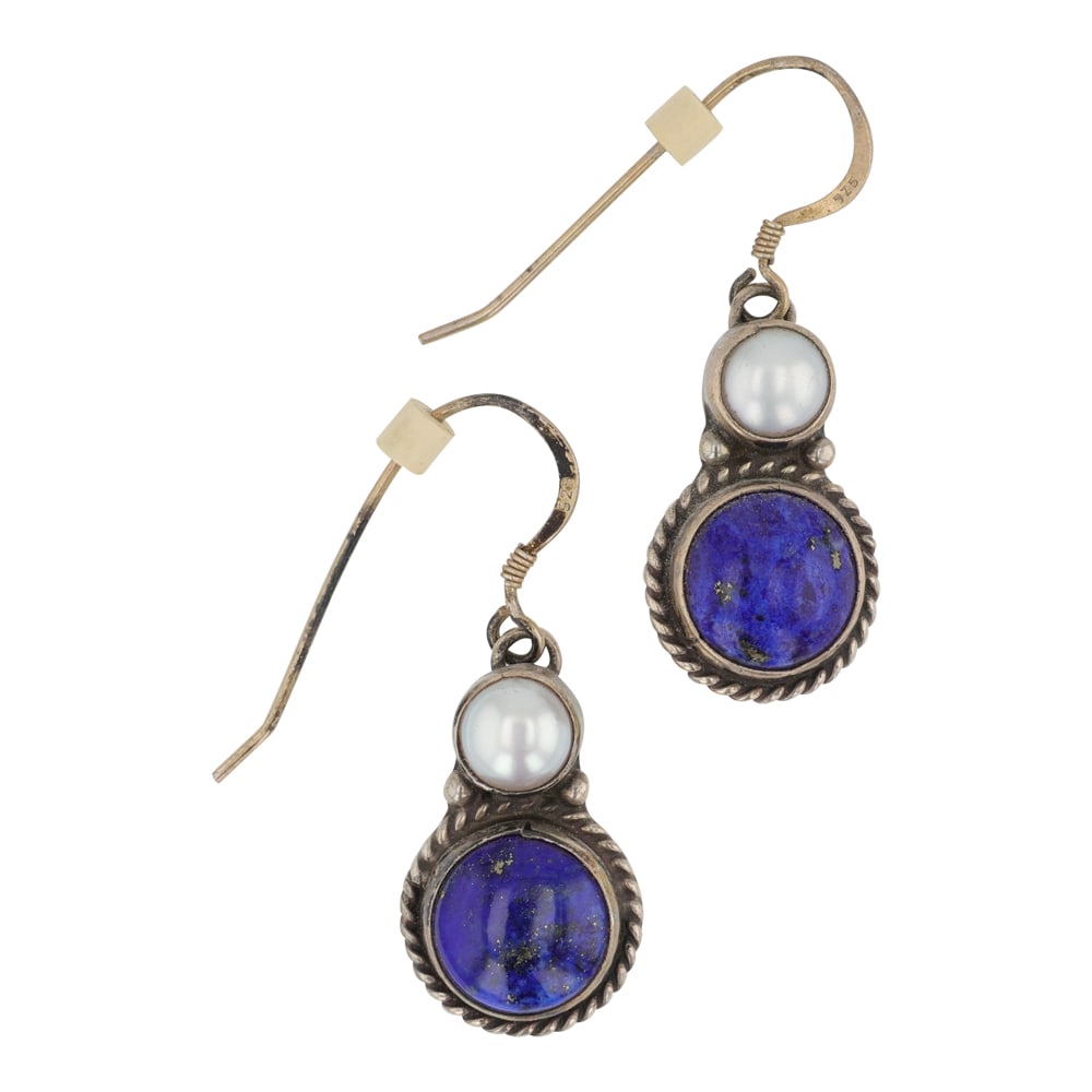 Navajo Lapis & Pearl Earrings (1 of 2)