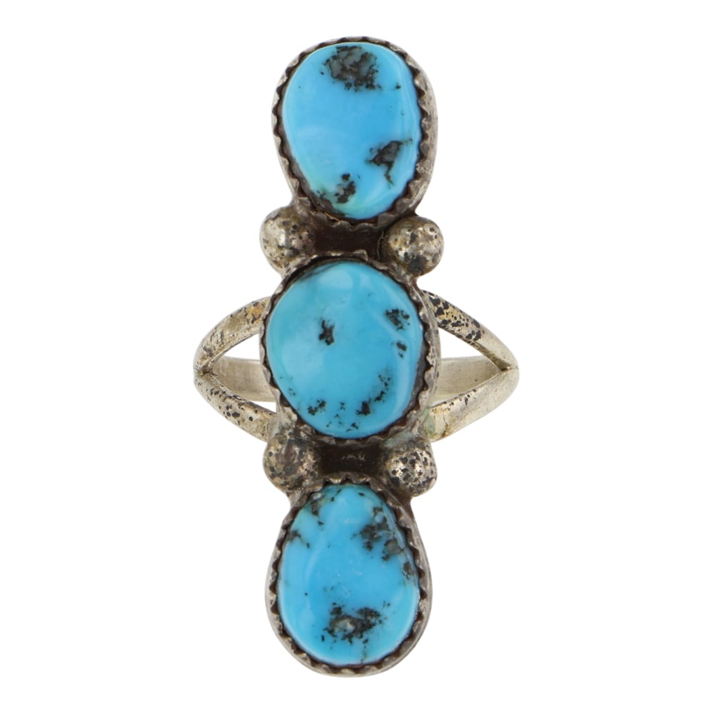 Navajo Kingman Turquoise Three Stone Ring (1 of 3)