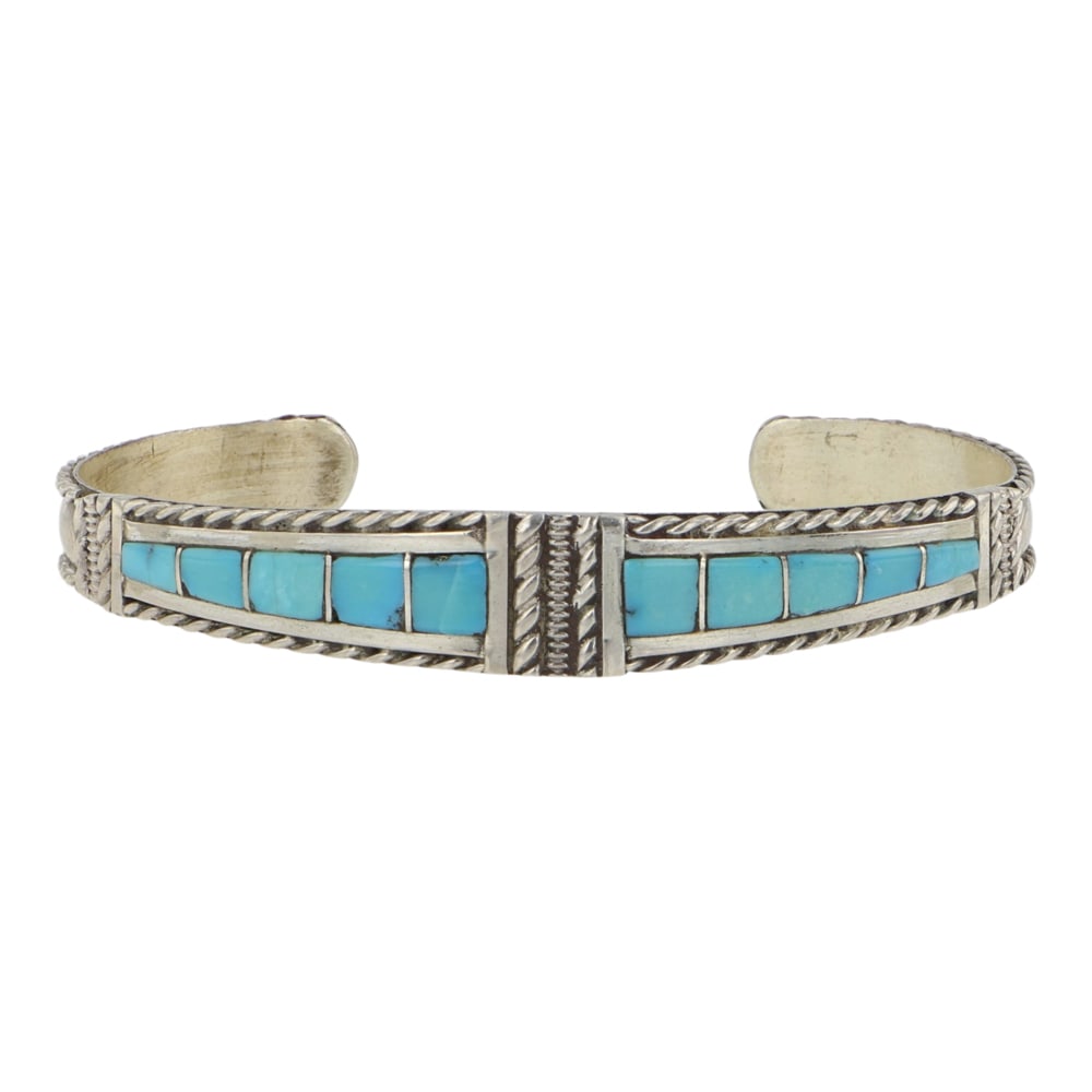 Navajo Kingman Turquoise Inlay Bracelet (1 of 3)