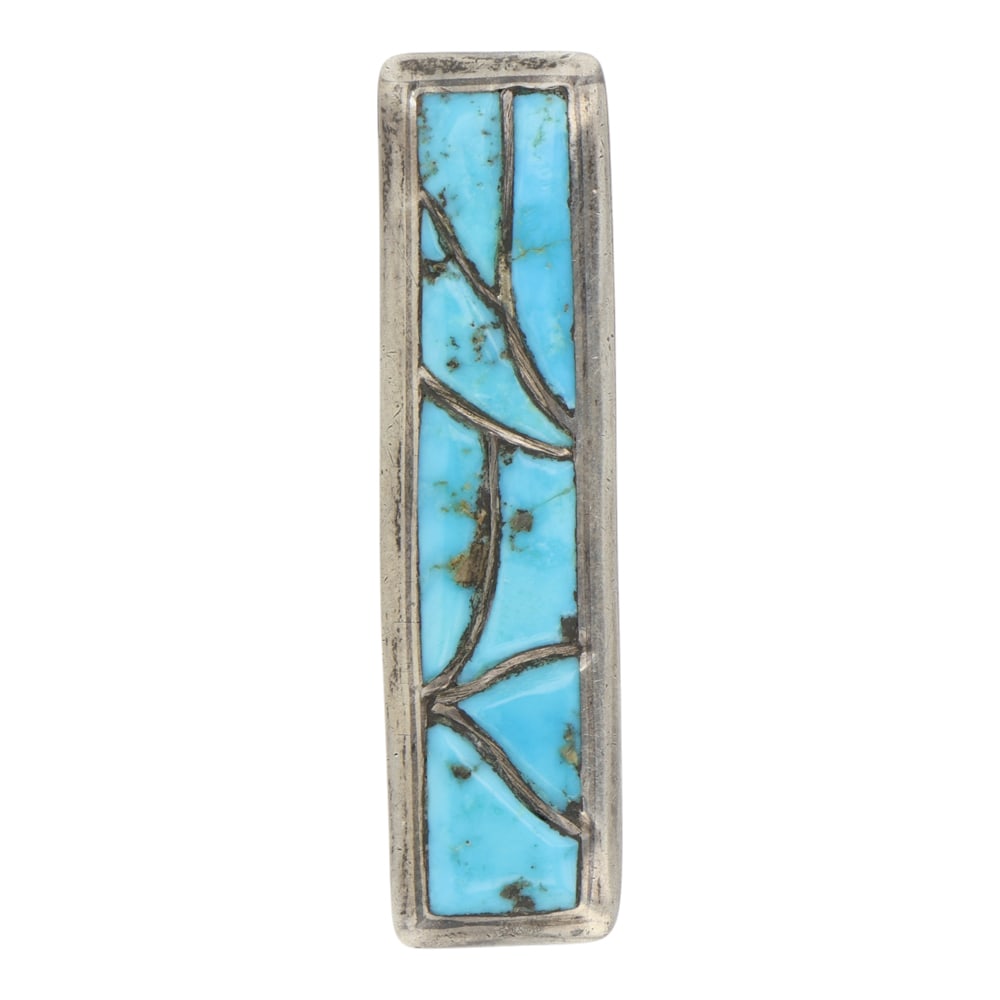 Vintage Zuni Kingman Turquoise inlay Tie Clip: Sterling Silver | Genuine Kingman Turquoise | Vintage Zuni Kingman Turquoise inlay Tie Clip | Navajo Native American Southwest Indian Jewelry | Good (no breaks or damages) | Approximate Weight: 9 Gram