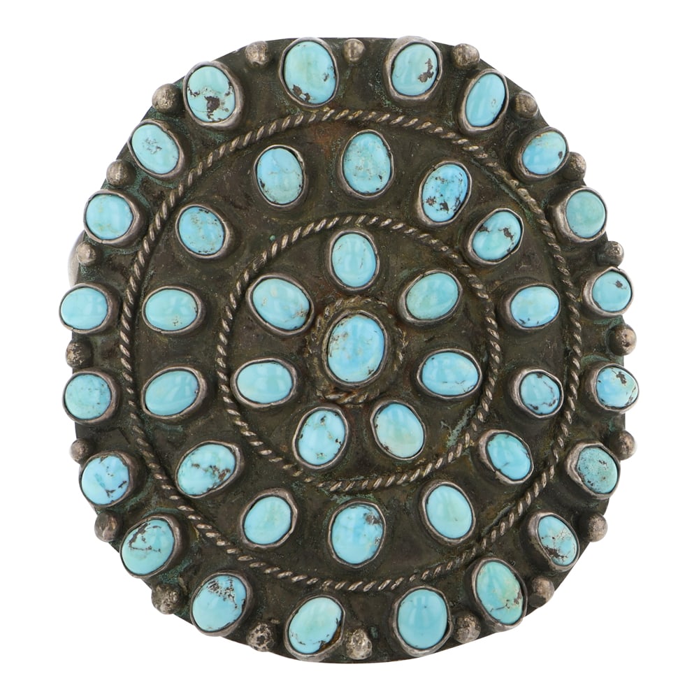 Vintage Navajo Lone Mountain Turquoise Large Cluster Cuff Bracelet: Sterling Silver | Genuine Lone Mountain Turquoise | Vintage Navajo Lone Mountain Turquoise Large Cluster Cuff Bracelet | Navajo Native American Southwest Indian Jewelry | Good (no breaks or damages) |
