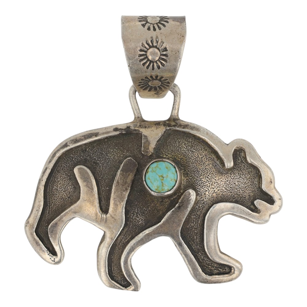 Vintage Navajo Nevada Turquoise Bear Pendant: Sterling Silver | Genuine Nevada Turquoise | Vintage Navajo Nevada Turquoise Bear Pendant | Navajo Native American Southwest Indian Jewelry | Good (no breaks or damages) | Approximate Weight: 4