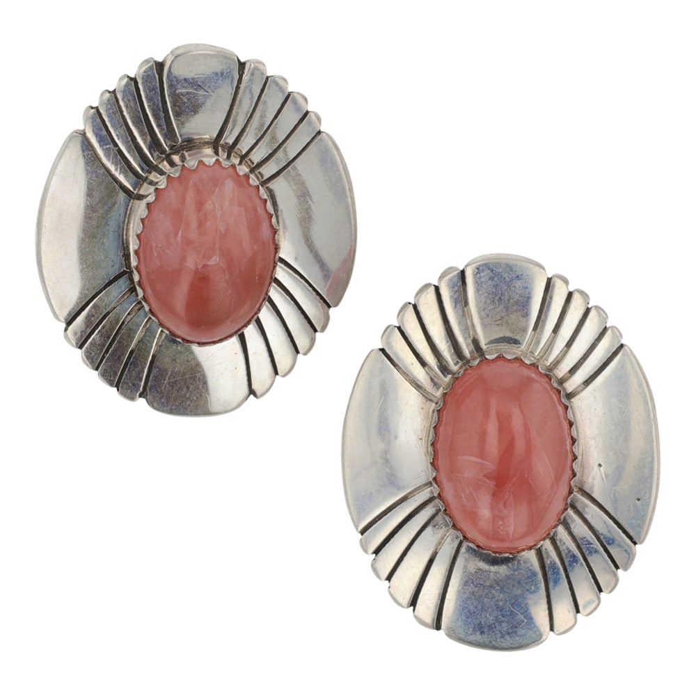 Navajo Rhodochrosite Earrings: Sterling Silver | Genuine Rhodochrosite | Navajo Rhodochrosite Earrings | Navajo Native American Southwest Indian Jewelry | Good (no breaks or damages) | Approximate Weight: 11 Grams | Earrings: