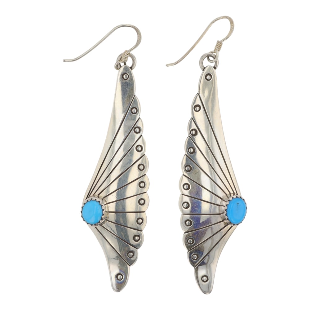 Navajo Kingman Turquoise Earrings: Sterling Silver | Genuine Kingman Turquoise | Navajo Kingman Turquoise Earrings | Navajo Native American Southwest Indian Jewelry | Good (no breaks or damages) | Approximate Weight: 8 Grams |