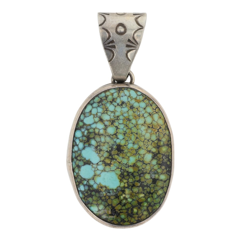 Nakai Navajo Shop Spiderweb Turquoise Pendant: Sterling Silver | Genuine Turquoise | Nakai Navajo Shop Spiderweb Turquoise Pendant | Navajo Native American Southwest Indian Jewelry | Good (no breaks or damages) | Approximate Weight: 8 Grams |