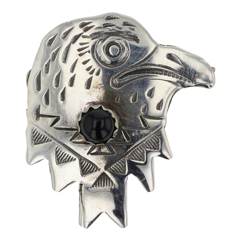 Navajo Black Onyx Eagle Pin: Sterling Silver | Genuine Black Onyx | Navajo Black Onyx Eagle Pin | Navajo Native American Southwest Indian Jewelry | Good (no breaks or damages) | Approximate Weight: 2 Grams | Pin: 1.25" x 1" |