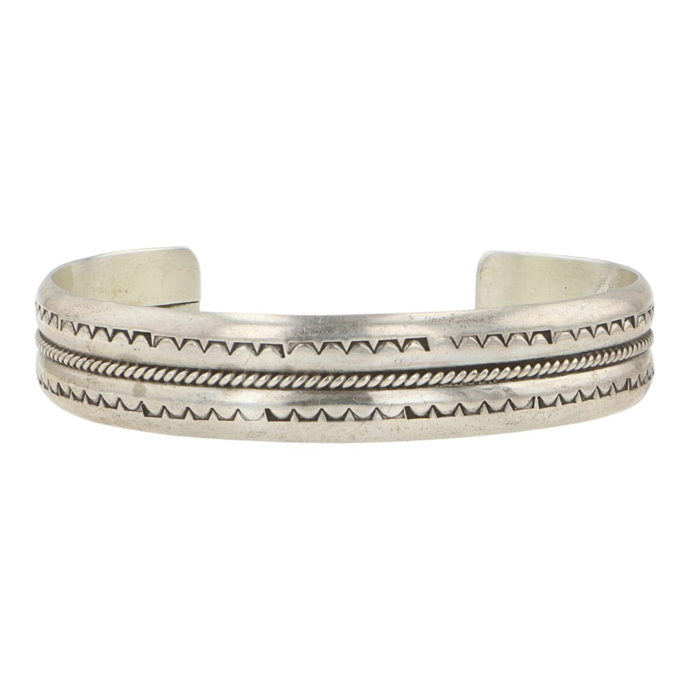 Vintage Navajo Plain Silver Stamp Bracelet (1 of 3)