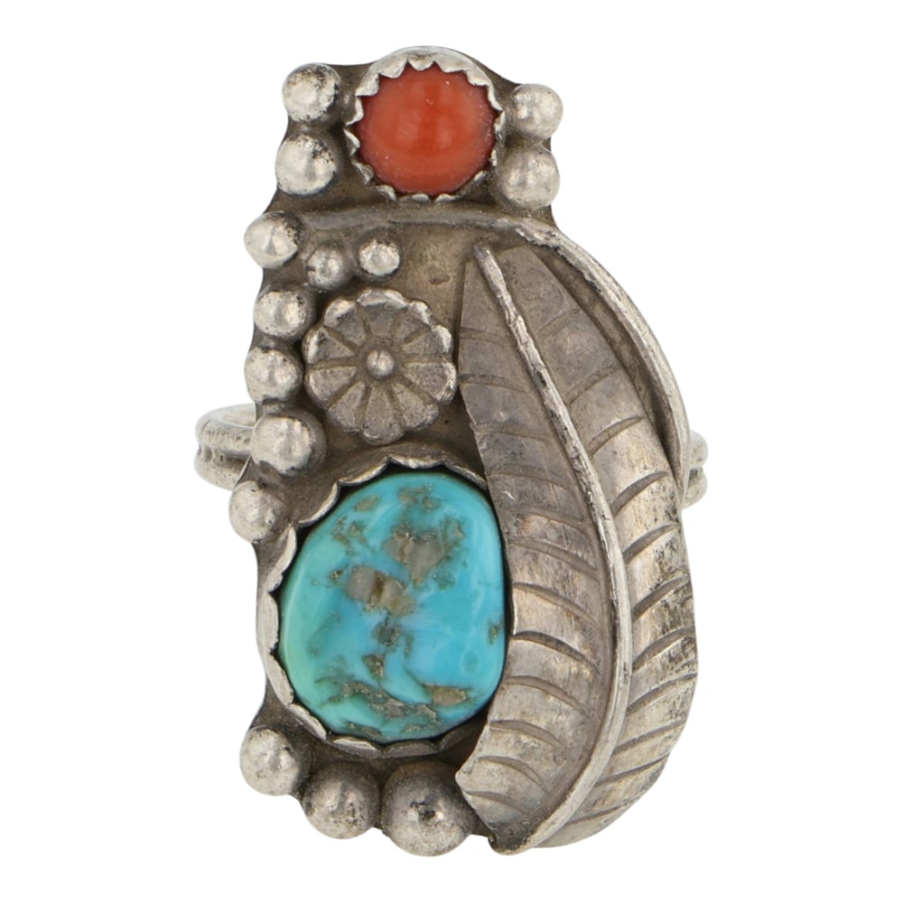 Vintage Navajo Turquoise & Coral Ring (1 of 2)