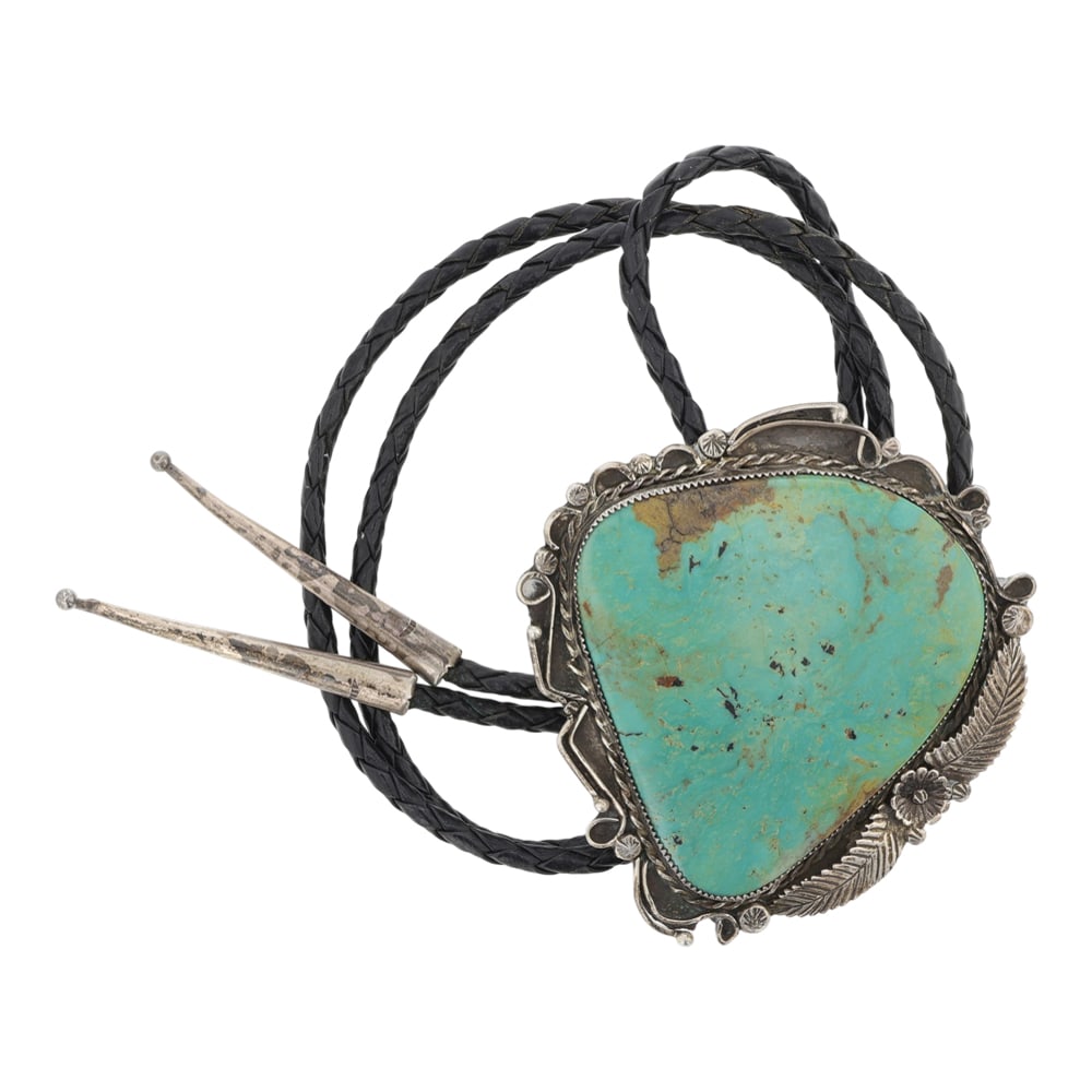 Vintage Navajo Nevada Turquoise Large Freeform Bolo Tie (1 of 3)