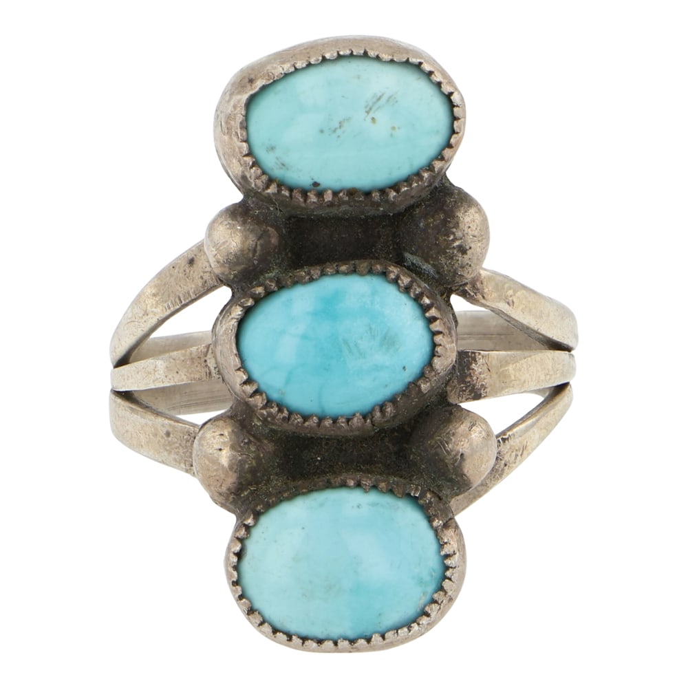 Navajo Kingman Turquoise Three Stone Ring (1 of 3)