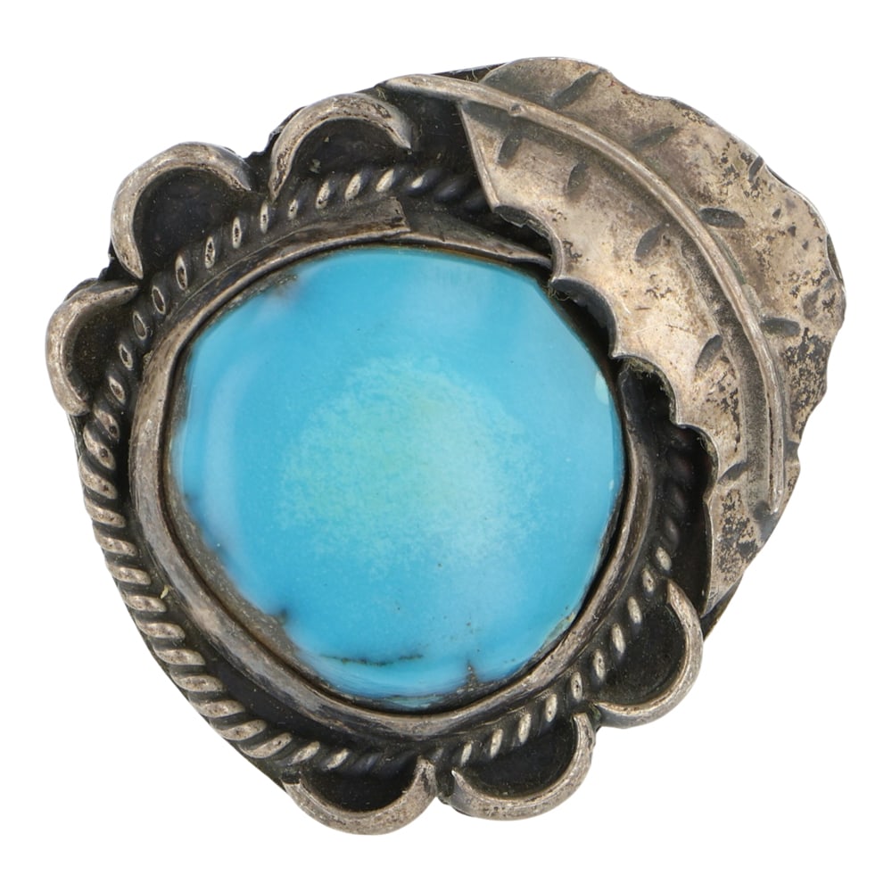 Vintage Navajo Blue Gem Turquoise Ring: Sterling Silver | Genuine Blue Gem Turquoise | Vintage Navajo Blue Gem Turquoise Ring | Navajo Native American Southwest Indian Jewelry | Good (no breaks or damages) | Approximate Weight: 10 Grams | R
