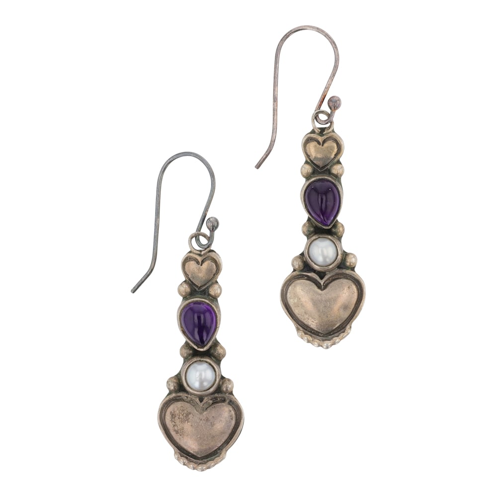 Navajo Amethyst & Cultured Pearl Earrings (1 of 2)