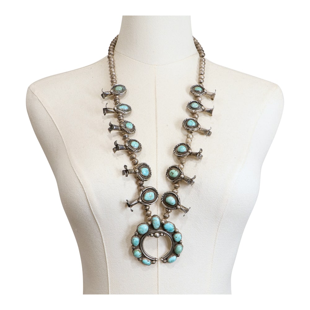Vintage Navajo Lone Mountain Turquoise Squash Blossom Necklace (1 of 4)