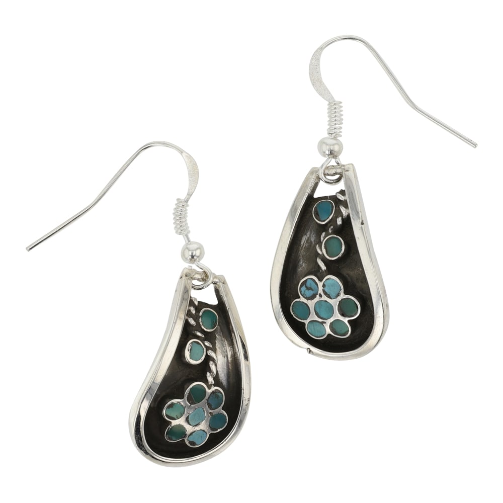 Zuni Turquoise Inlay Flower Earrings (1 of 2)