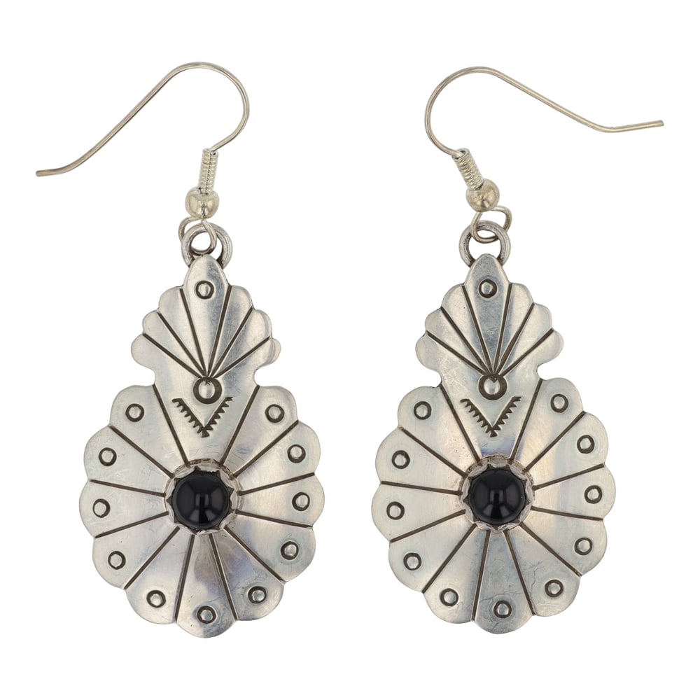 Navajo Black Onyx Stamp Work Earrings (1 of 2)