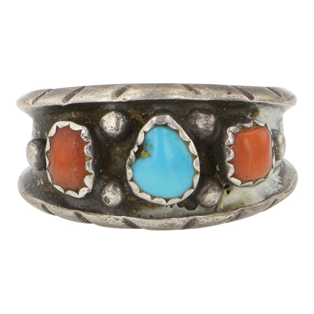 Vintage Navajo Turquoise & Coral Ring (1 of 3)