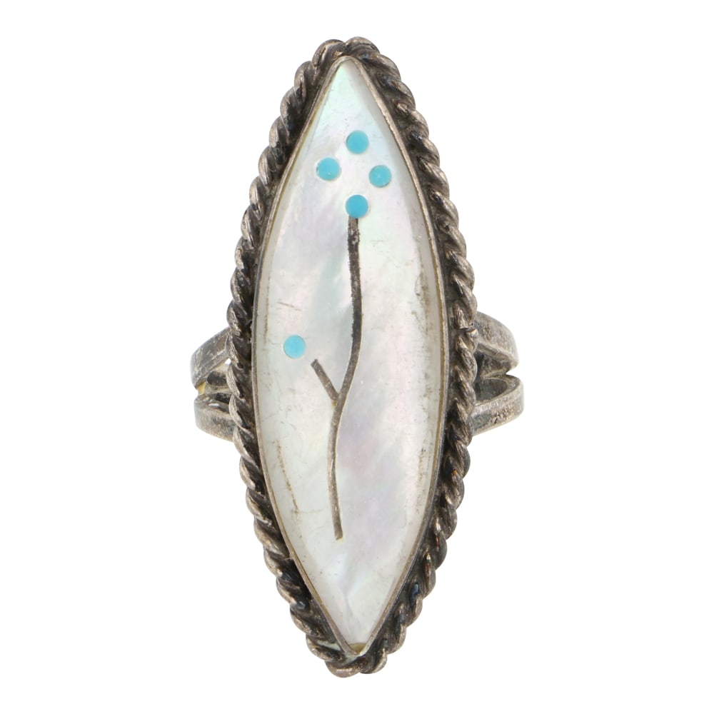 Vintage Zuni Turquoise & Mother of Pearl Inlay Ring (1 of 3)