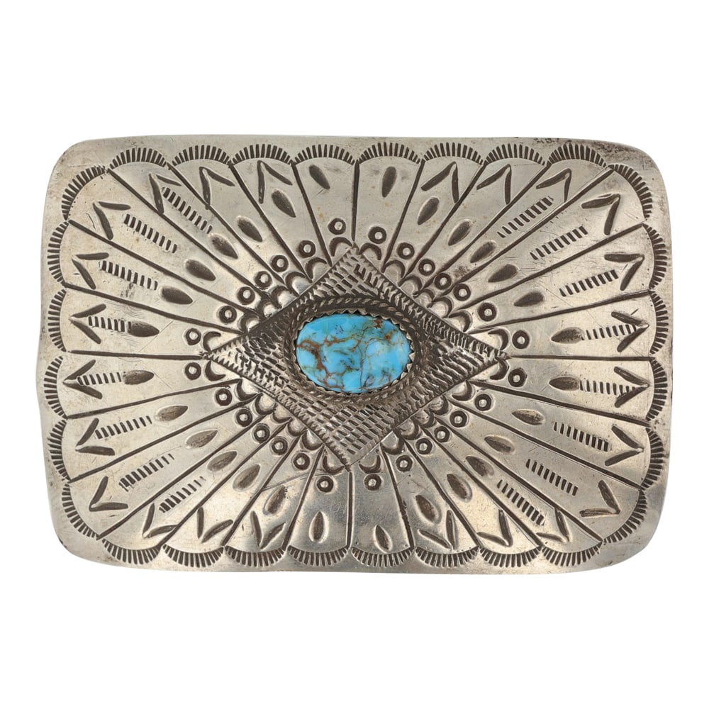 Darlene C Thomas Vintage Navajo Blue Ridge Turquoise Belt Buckle: Sterling Silver | Genuine Blue Ridge Turquoise | Darlene C Thomas Vintage Navajo Blue Ridge Turquoise Belt Buckle | Navajo Native American Southwest Indian Jewelry | Good (no breaks or damages) |