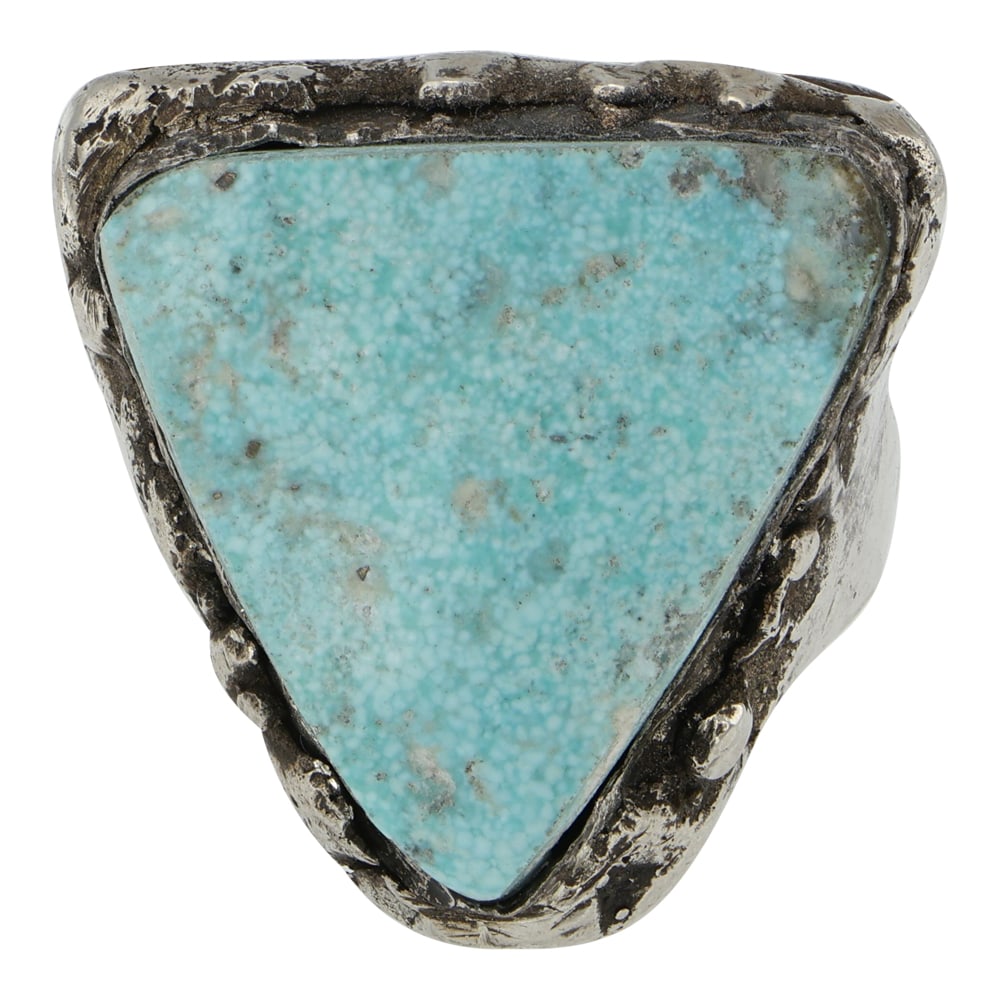 Navajo Compitos Turquoise Triangle Shaped Ring: Sterling Silver | Genuine Compitos Turquoise | Navajo Compitos Turquoise Triangle Shaped Ring | Navajo Native American Southwest Indian Jewelry | Good (no breaks or damages) | Approximate Weight: 26 G