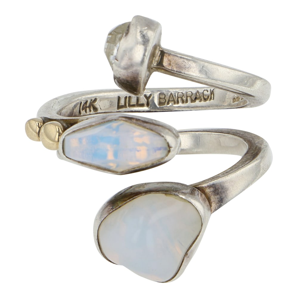 Lilly Barrack Southwest Shop 14K Gold & Sterling Silver Australian Opal Ring: Sterling Silver & 14K Gold | Australian Opal | Lilly Barrack Southwest Shop 14K Gold & Sterling Silver Australian Opal Ring | Southwest American Shop Jewelry | Good (no breaks or damages) | Approximat