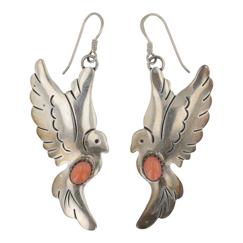 Vintage Navajo Pink Coral Bird Earrings (1 of 2)