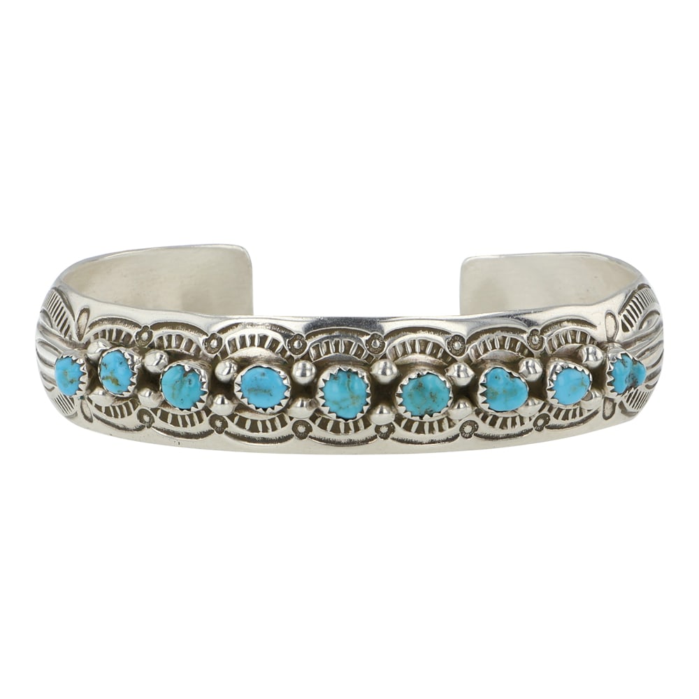 Glenn & Irene Sandoval Navajo Kingman Turquoise Domed Cuff Bracelet (1 of 4)