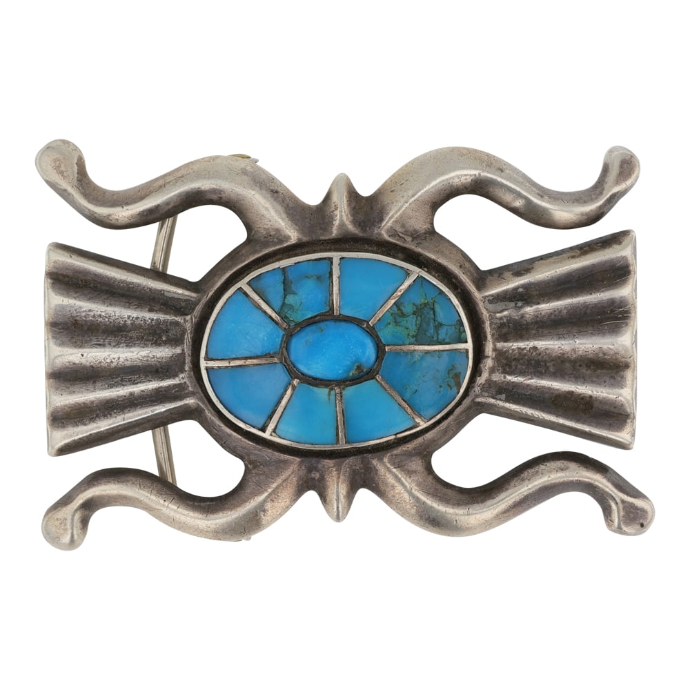 Navajo Sandcast Kingman Turquoise Belt Buckle: Sterling Silver | Genuine Kingman Turquoise | Navajo Sandcast Kingman Turquoise Belt Buckle | Navajo Native American Southwest Indian Jewelry | Good (no breaks or damages) | Approximate Weight: 99