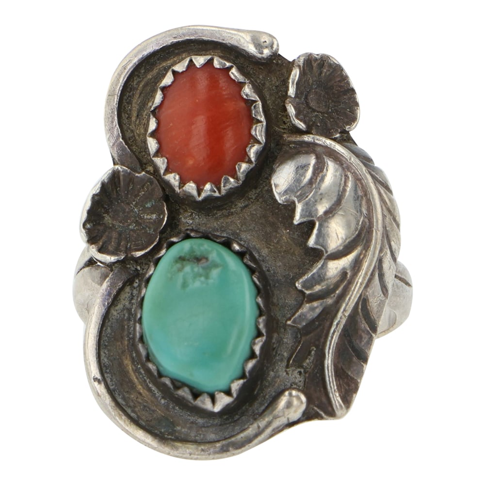 Vintage Navajo Turquoise & Coral Ring (1 of 3)
